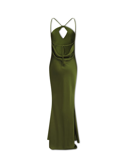 ***PRE-ORDER*** 'ATONEMENT' SCARF DETAIL LONGLINE MAXI DRESS OLIVE