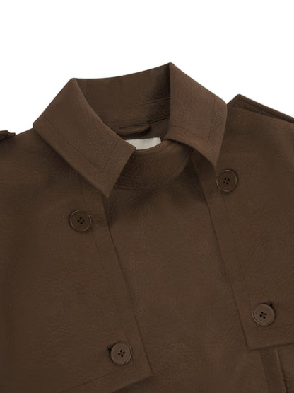 'VERSAILLES' LIMITED EDITION FAUX LEATHER SIGNATURE BELTED TRENCH COAT BROWN