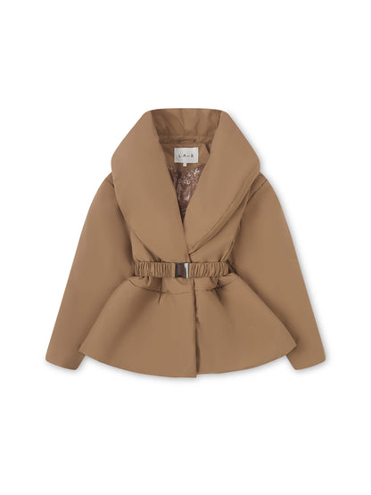 'MARAIS' SHAWL COLLAR BELTED PUFFER OVERSIZED JACKET BROWN