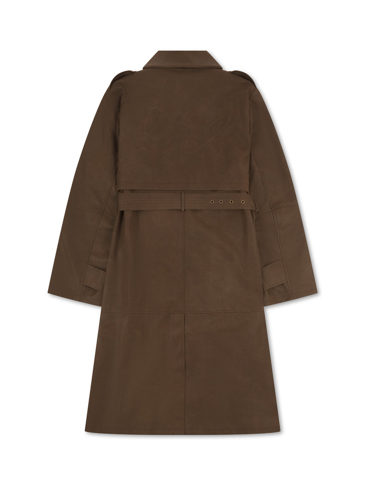 'VERSAILLES' LIMITED EDITION FAUX LEATHER SIGNATURE BELTED TRENCH COAT BROWN