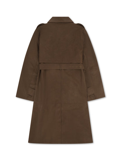 'VERSAILLES' LIMITED EDITION FAUX LEATHER SIGNATURE BELTED TRENCH COAT BROWN
