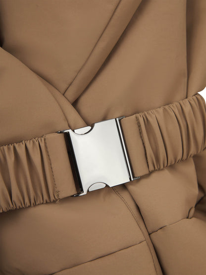 'MARAIS' SHAWL COLLAR BELTED PUFFER OVERSIZED JACKET BROWN