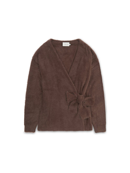 ‘POESY’ EYELASH KNITTED BALLERINA WRAP CARDIGAN BROWN