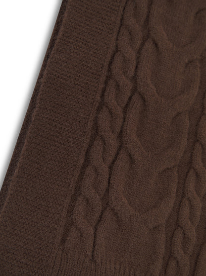 'MIMI' CABLE KNITTED HOODED VEST BROWN