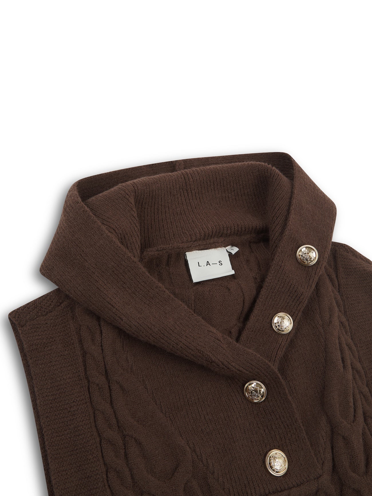 'MIMI' CABLE KNITTED HOODED VEST BROWN