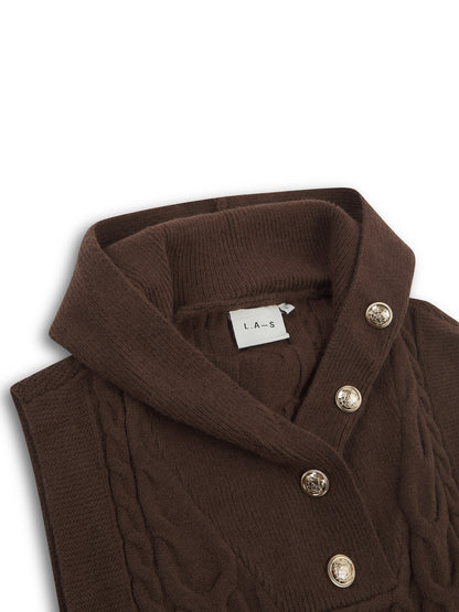 'MIMI' CABLE KNITTED HOODED VEST BROWN