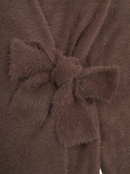 ‘POESY’ EYELASH KNITTED BALLERINA WRAP CARDIGAN BROWN