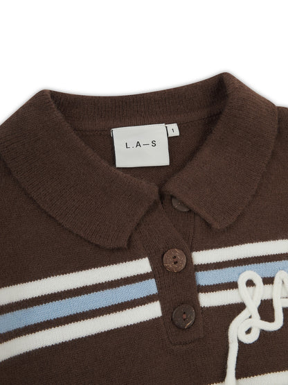 'SUKI' LAS KNITTED RUGBY TOP BROWN MULTI