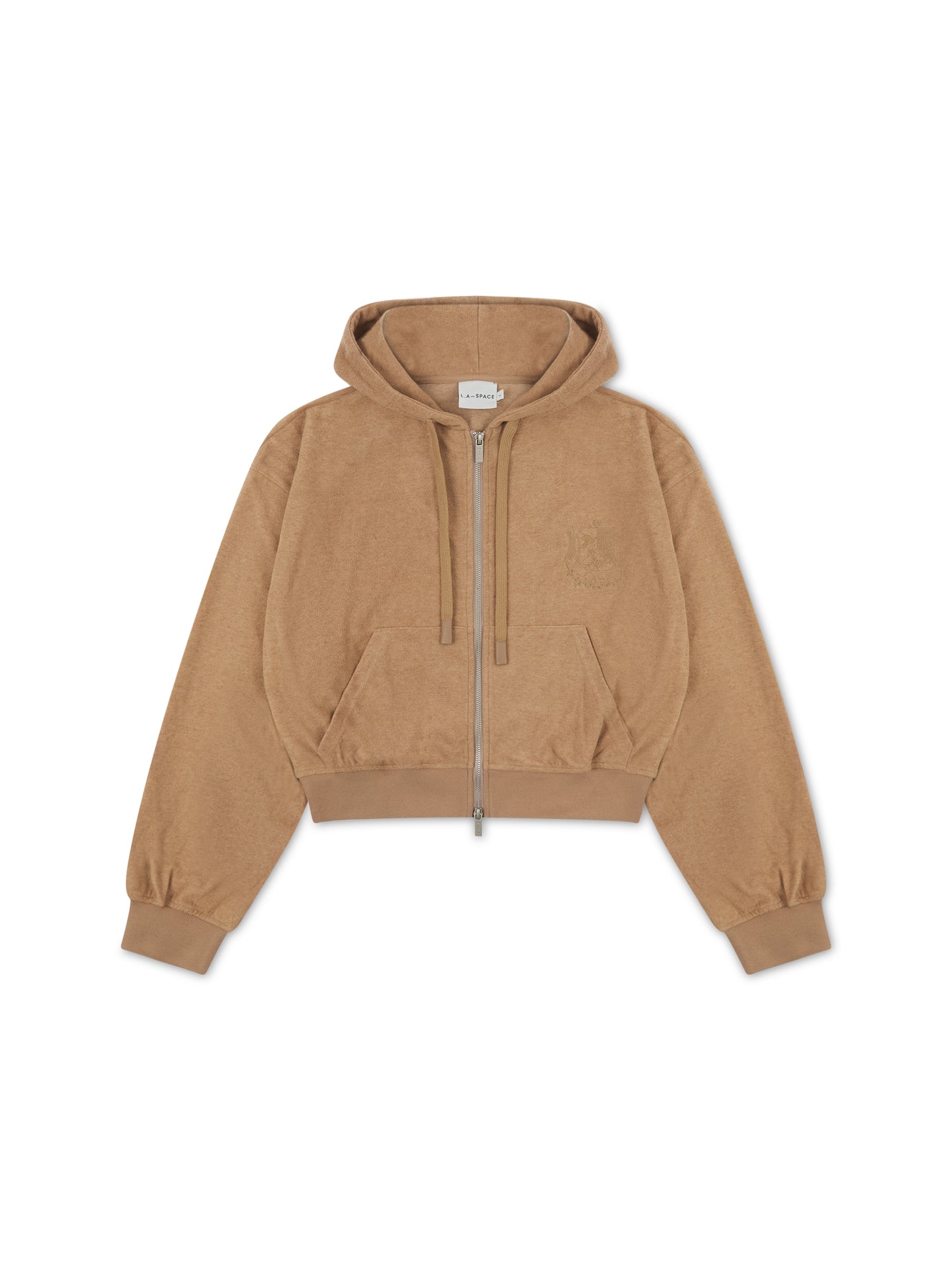 'NICOLE' VELOUR TOWELLING EMBROIDERED ZIP UP HOODIE CAMEL