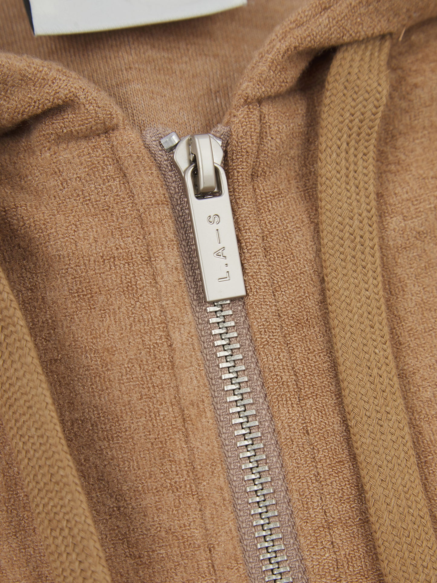 'NICOLE' VELOUR TOWELLING EMBROIDERED ZIP UP HOODIE CAMEL