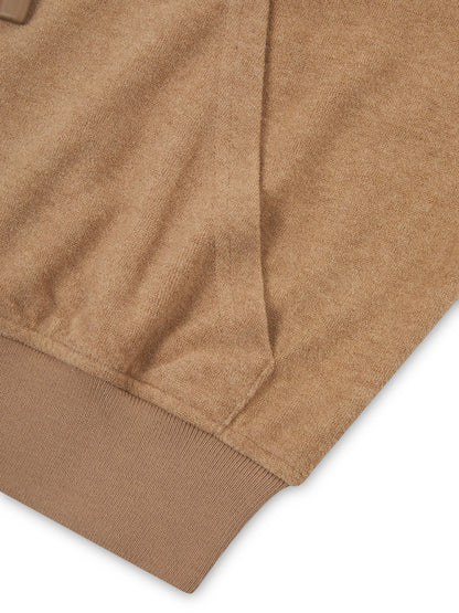 'NICOLE' VELOUR TOWELLING EMBROIDERED ZIP UP HOODIE CAMEL