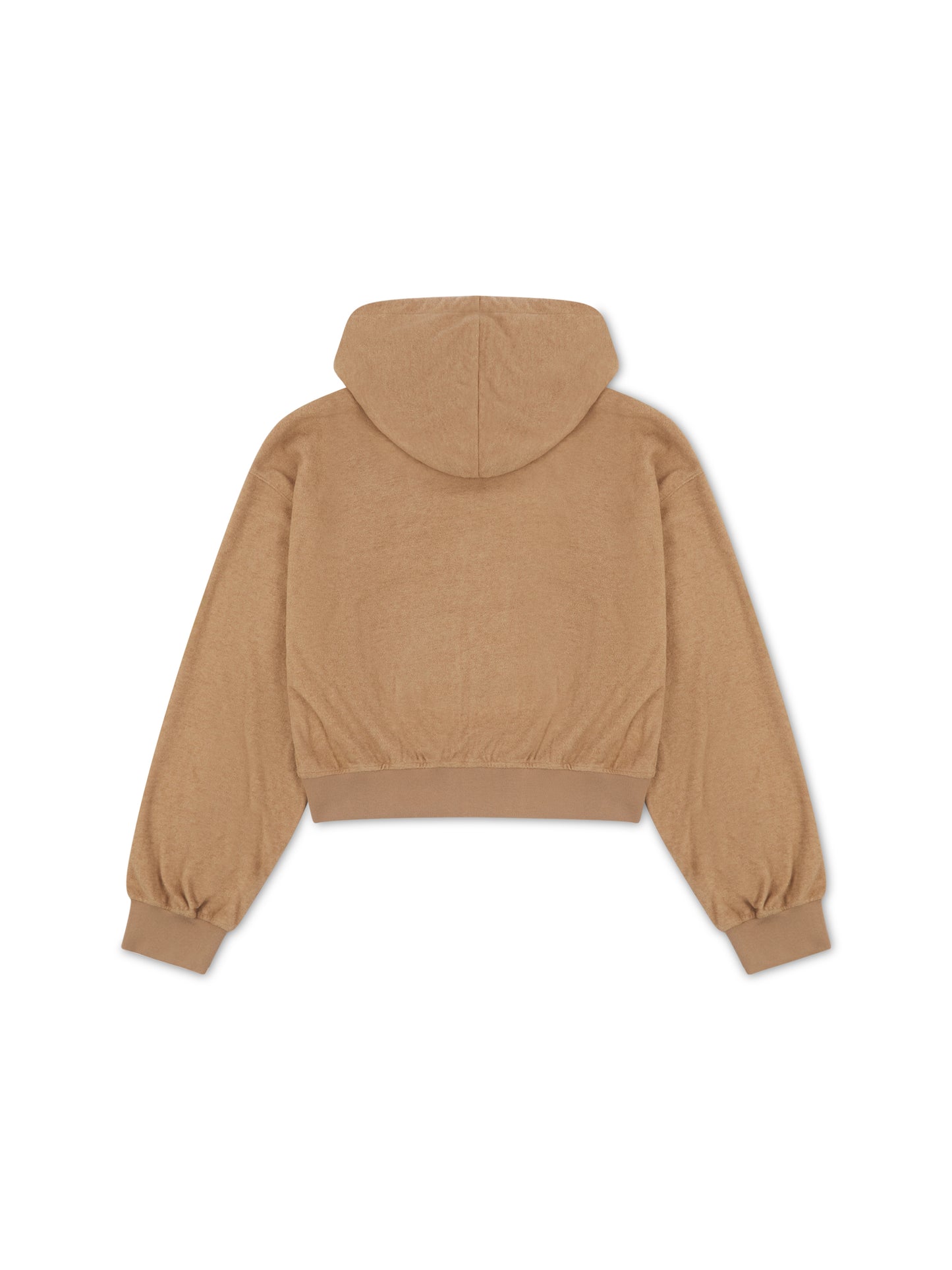 'NICOLE' VELOUR TOWELLING EMBROIDERED ZIP UP HOODIE CAMEL