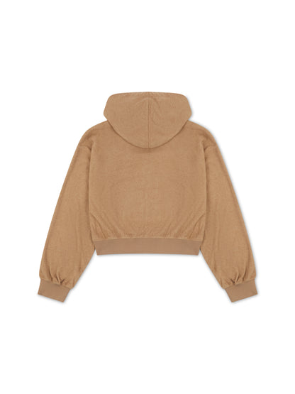 'NICOLE' VELOUR TOWELLING EMBROIDERED ZIP UP HOODIE CAMEL
