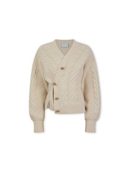 'MAISIE' CABLE KNIT CARDIGAN OAT BEIGE