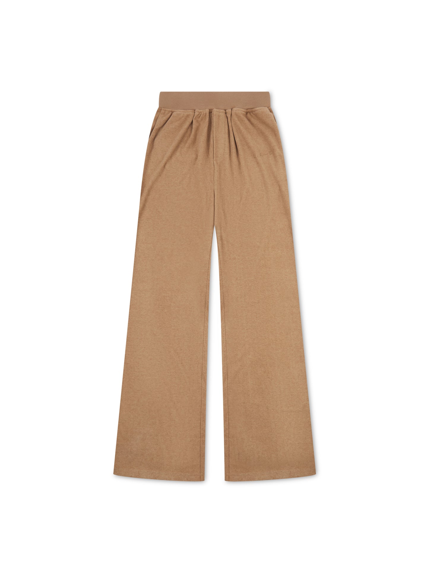 'PARIS' VELOUR TOWELLING EMBROIDERED WIDE LEG TROUSERS CAMEL