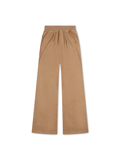 'PARIS' VELOUR TOWELLING EMBROIDERED WIDE LEG TROUSERS CAMEL