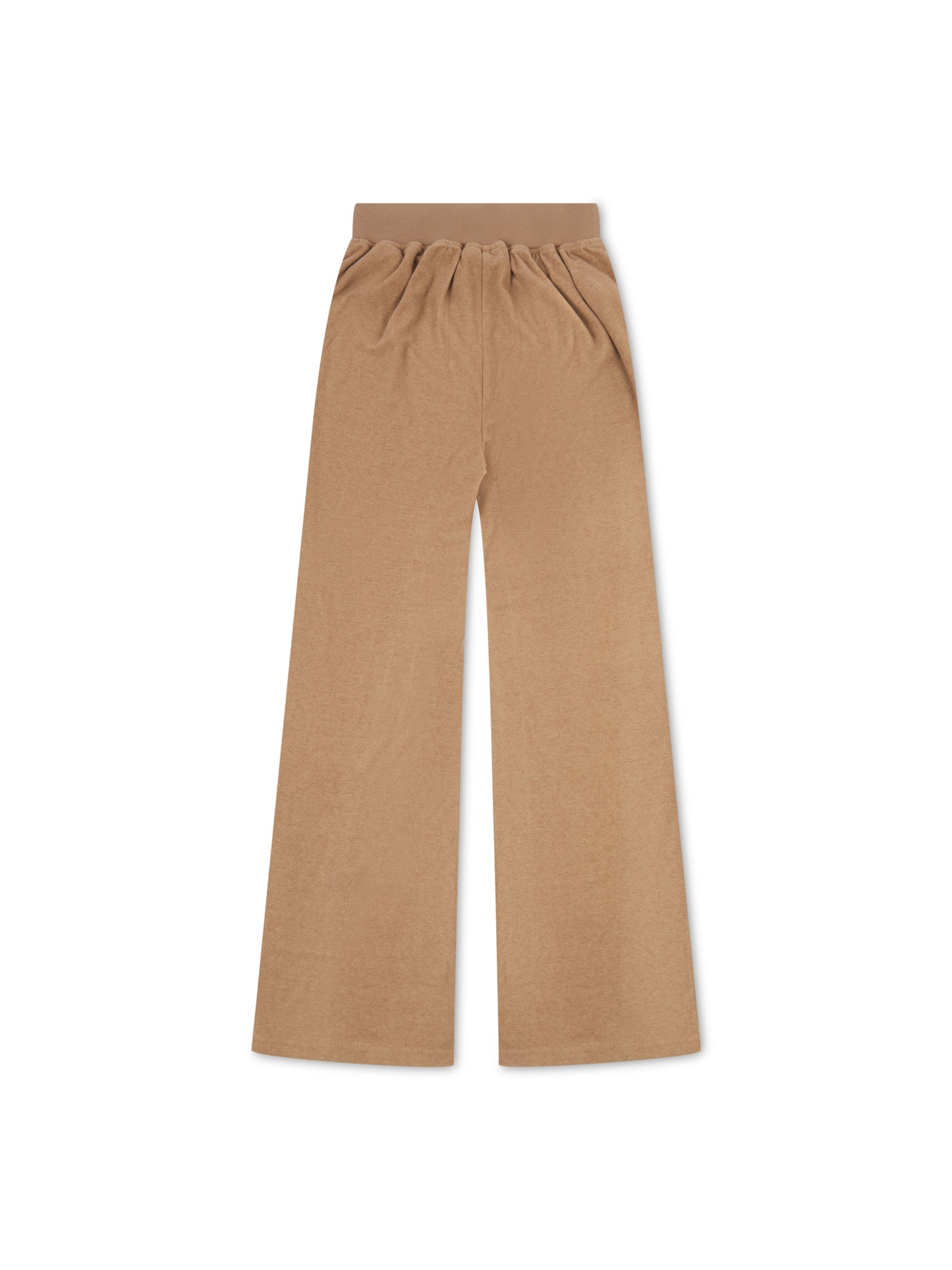 'PARIS' VELOUR TOWELLING EMBROIDERED WIDE LEG TROUSERS CAMEL