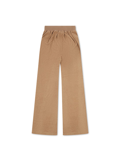 'PARIS' VELOUR TOWELLING EMBROIDERED WIDE LEG TROUSERS CAMEL