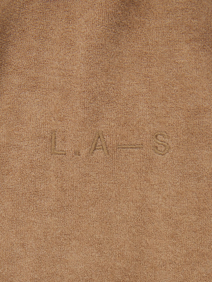 'PARIS' VELOUR TOWELLING EMBROIDERED WIDE LEG TROUSERS CAMEL