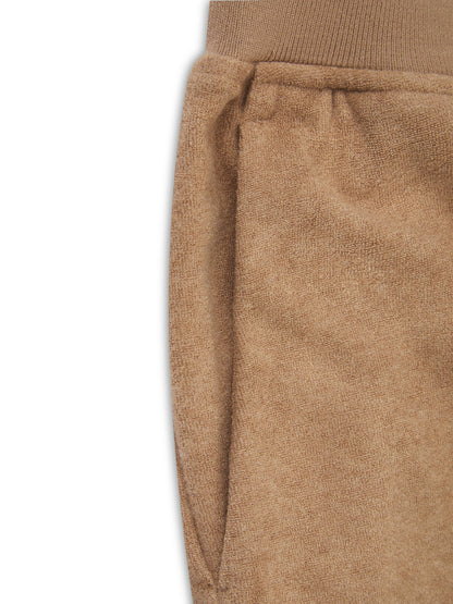 'PARIS' VELOUR TOWELLING EMBROIDERED WIDE LEG TROUSERS CAMEL