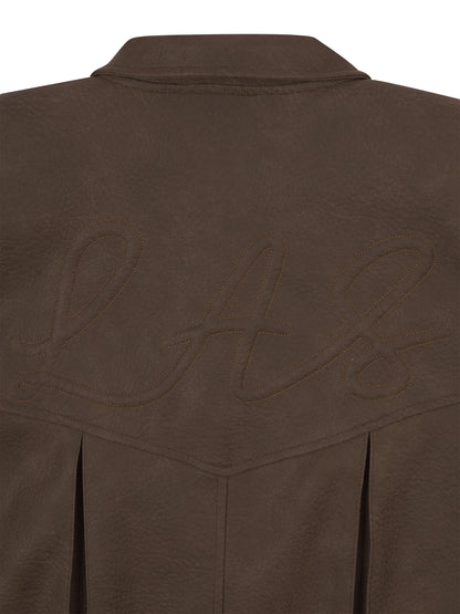 'SIENNA' FAUX LEATHER OVERSIZED MULTI WAY JACKET BROWN