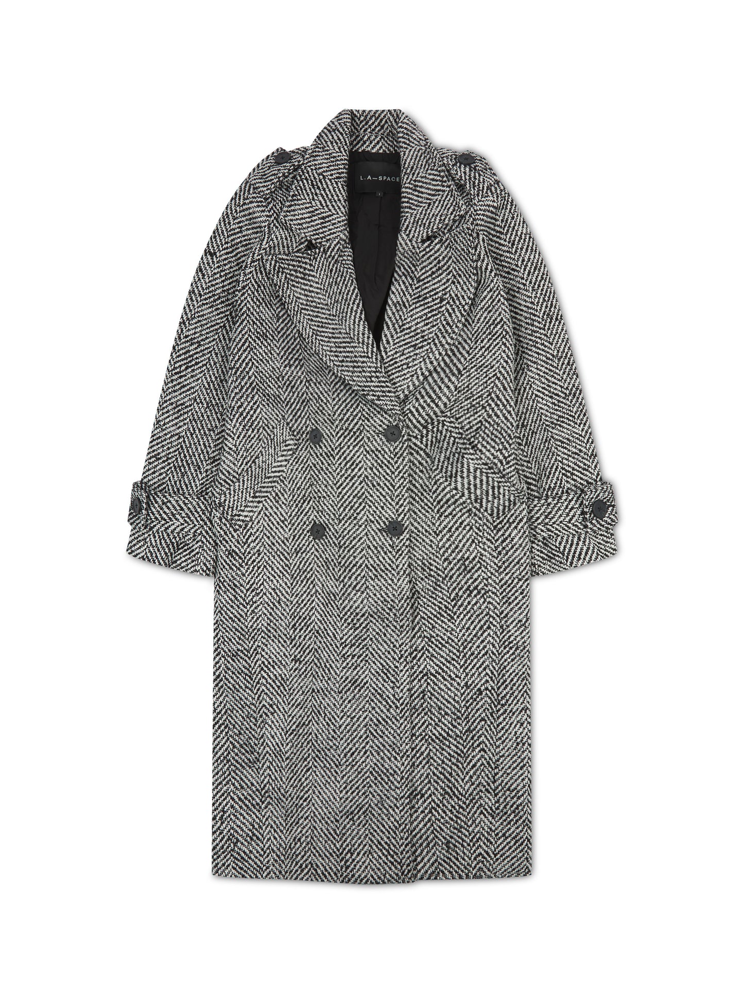 'MORGAN' HERRINGBONE DOUBLE BREASTED BELTED COAT BLACK