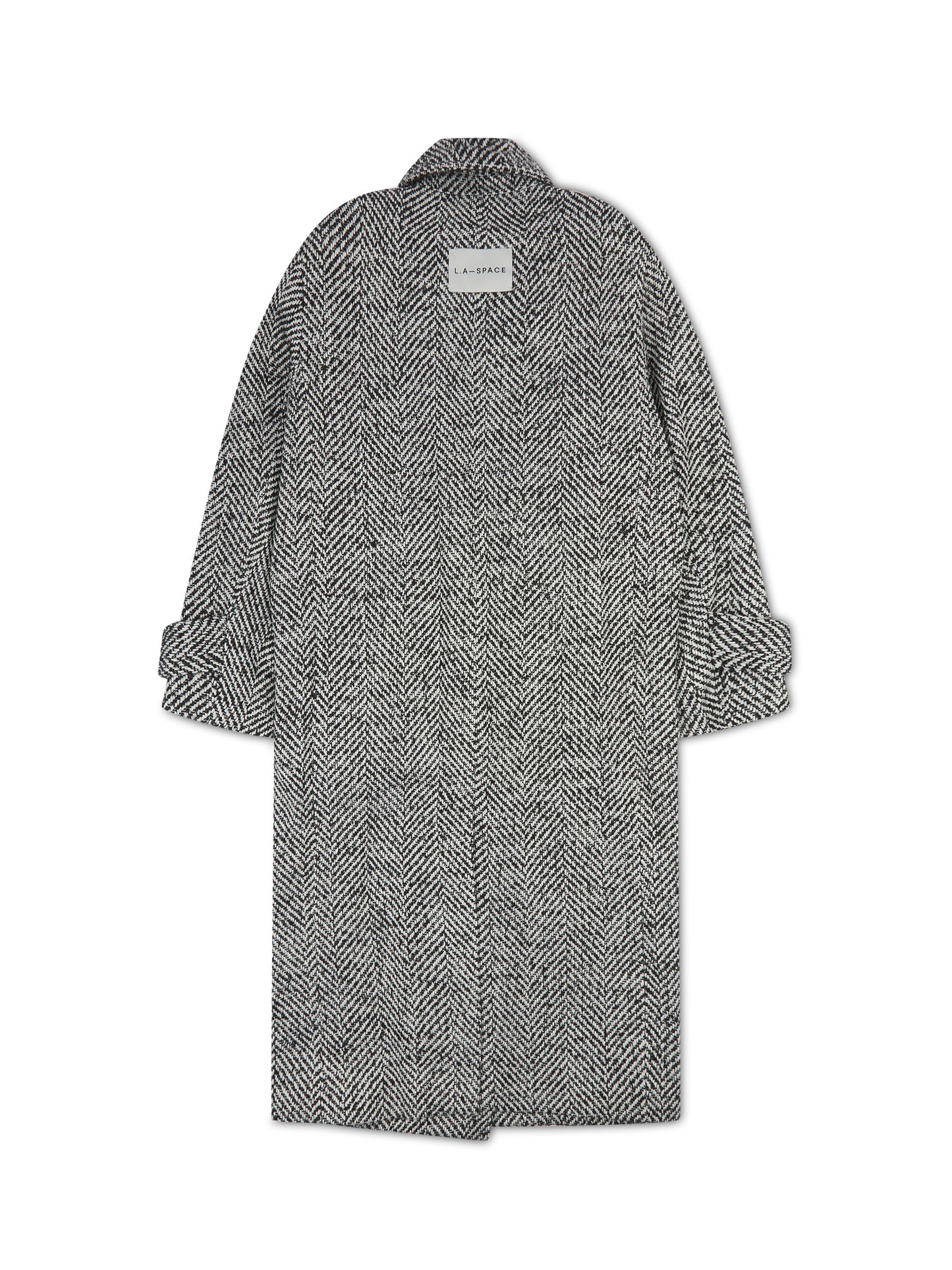 'MORGAN' HERRINGBONE DOUBLE BREASTED BELTED COAT BLACK