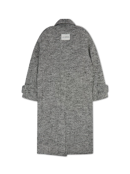 'MORGAN' HERRINGBONE DOUBLE BREASTED BELTED COAT BLACK