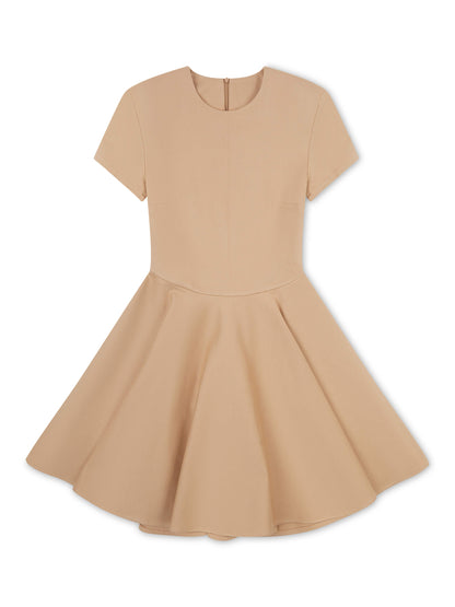 'RIVIERA' SHORT SLEEVE STRUCTURED SHOULDER MINI DRESS CAMEL