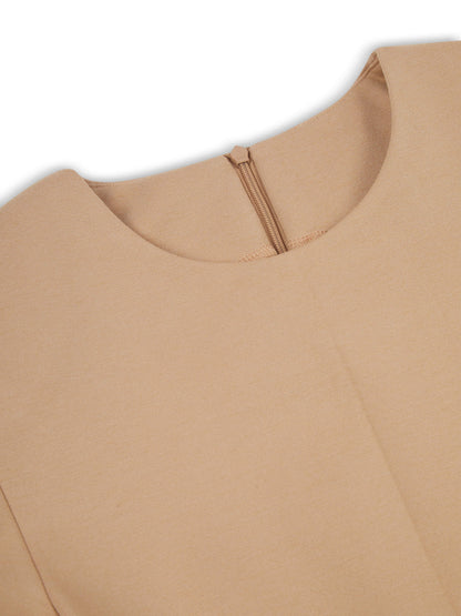 'RIVIERA' SHORT SLEEVE STRUCTURED SHOULDER MINI DRESS CAMEL