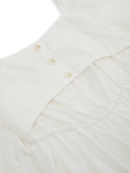 'ALTHEA' SQUARE NECK BUTTON UP BABYDOLL MINI DRESS WHITE