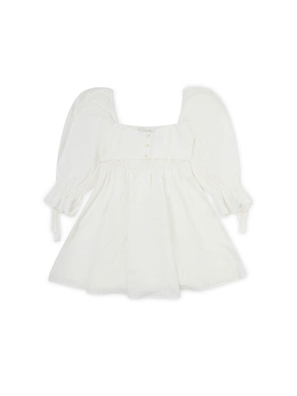 'ALTHEA' SQUARE NECK BUTTON UP BABYDOLL MINI DRESS WHITE