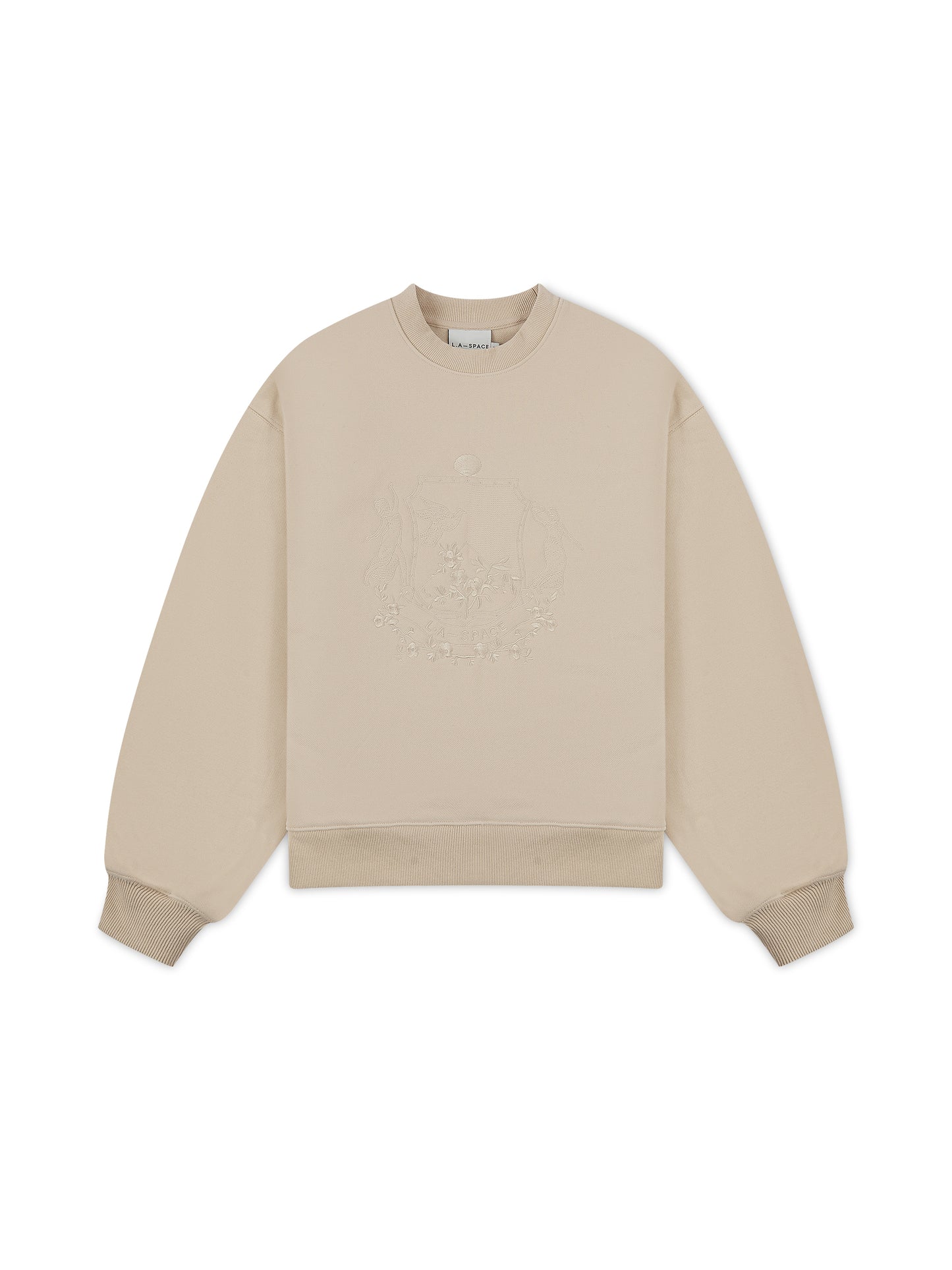 ‘DUCHESSE’ VARSITY EMBROIDERED OVERSIZED SWEATSHIRT BEIGE