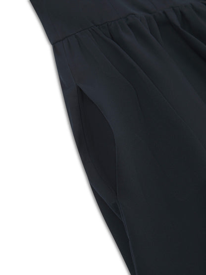 'ELODIE' SQUARE NECK CORSET MIDI DRESS NAVY