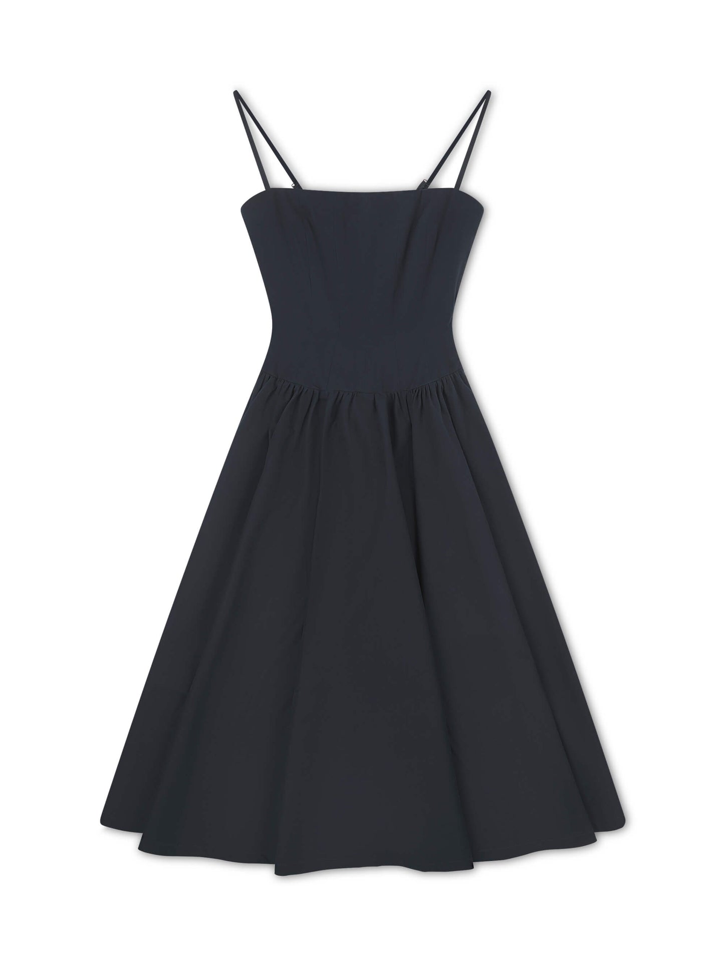 'ELODIE' SQUARE NECK CORSET MIDI DRESS NAVY