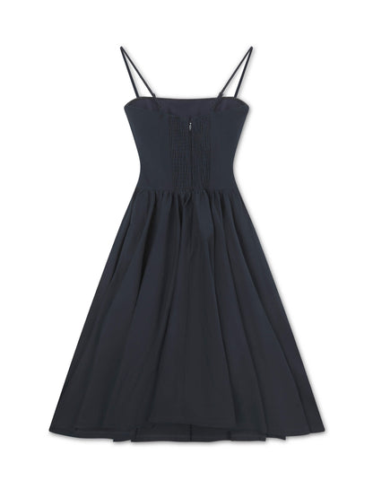 'ELODIE' SQUARE NECK CORSET MIDI DRESS NAVY