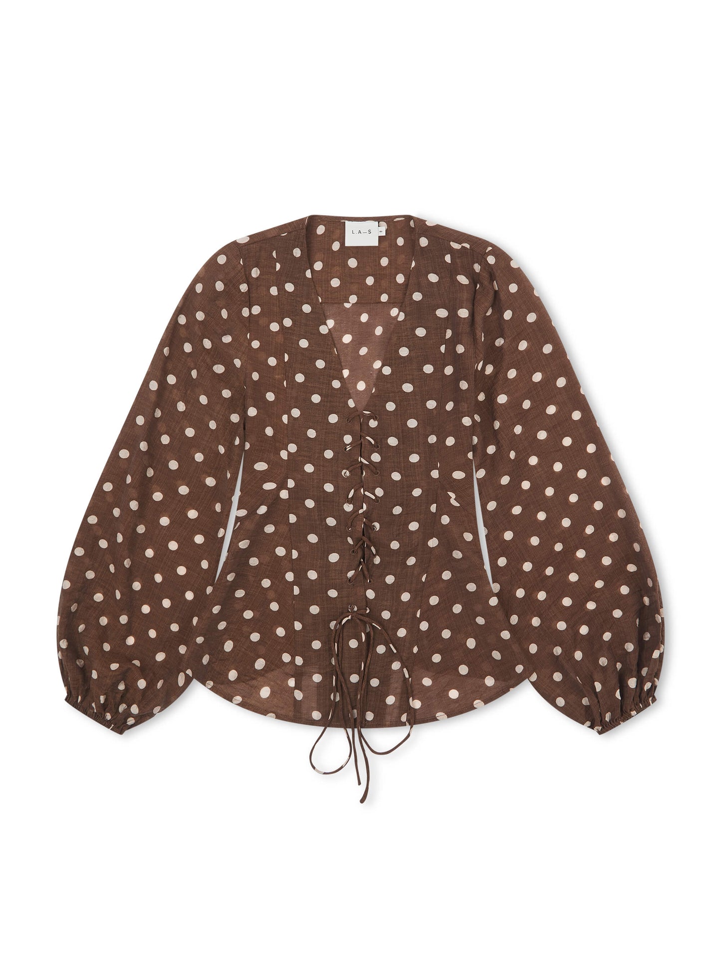 'VIVIAN' POLKA DOT LACE UP BLOUSE BROWN