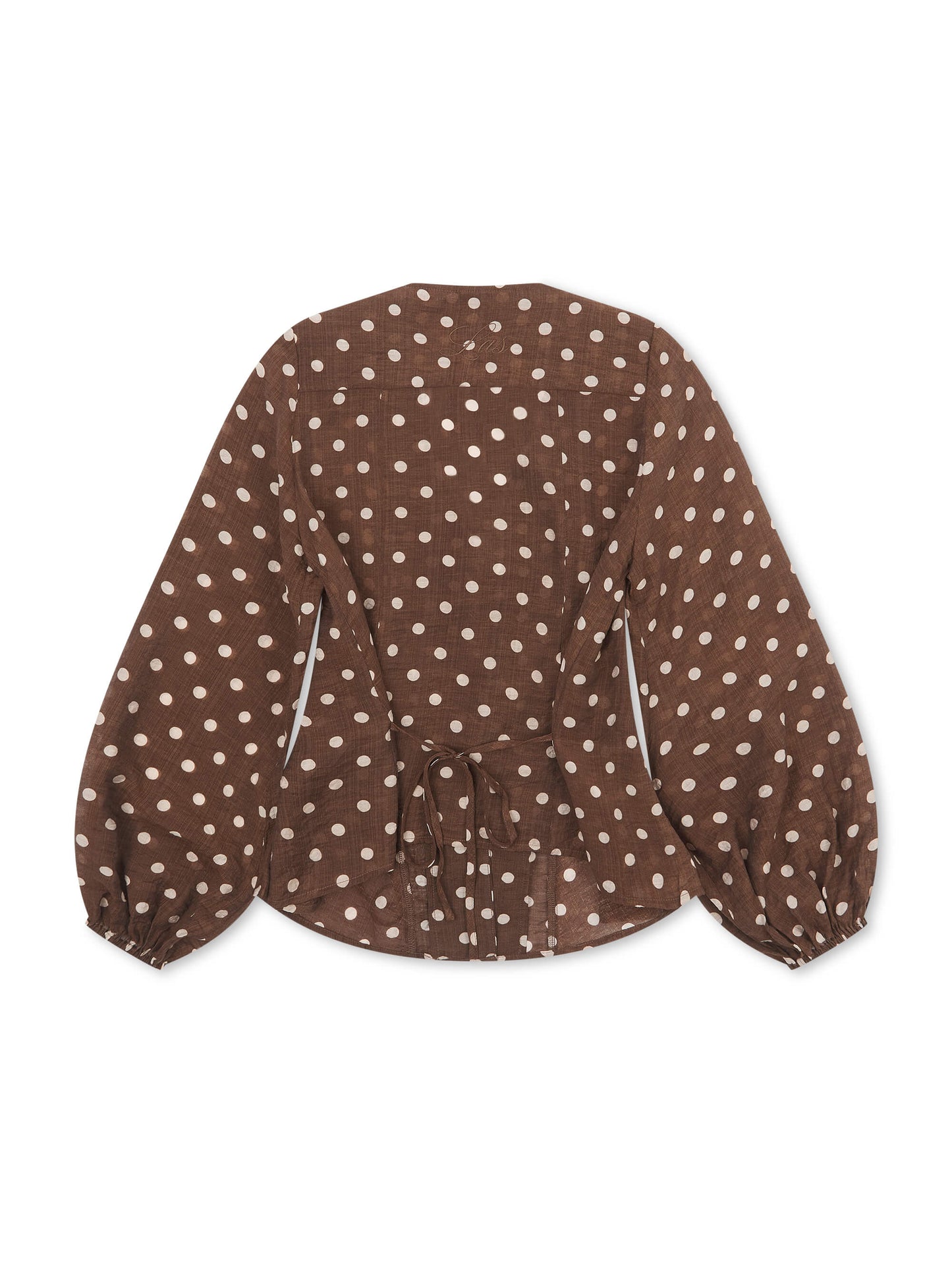 'VIVIAN' POLKA DOT LACE UP BLOUSE BROWN