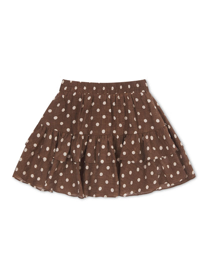 'VIVIAN' POLKA DOT TIERED RUFFLE SKORT BROWN