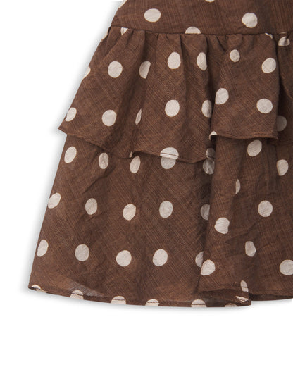 'VIVIAN' POLKA DOT TIERED RUFFLE SKORT BROWN