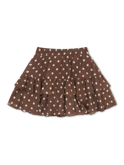 'VIVIAN' POLKA DOT TIERED RUFFLE SKORT BROWN