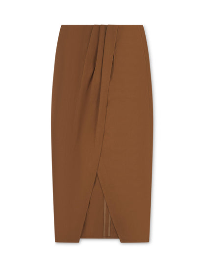 'BEVERLEY' WRAP FRONT MIDI SKIRT BROWN