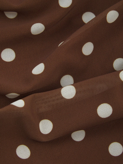 'JULIA' POLKA DOT PUFF SLEEVE RUCHED TOP BROWN