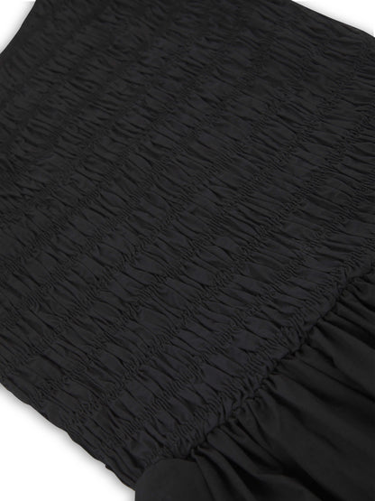 'ELIZABETH' SHIRRED BODICE SHORT SLEEVE MIDAXI DRESS BLACK