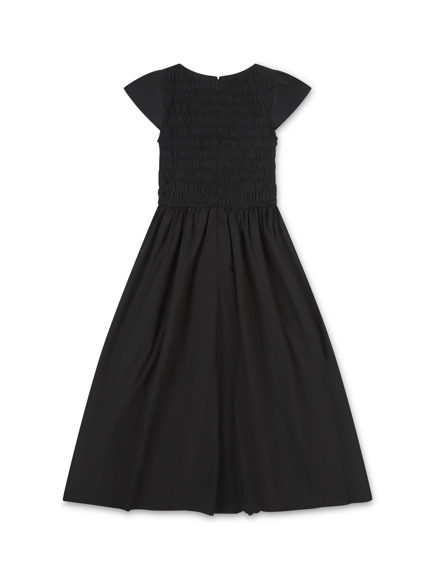 'ELIZABETH' SHIRRED BODICE SHORT SLEEVE MIDAXI DRESS BLACK