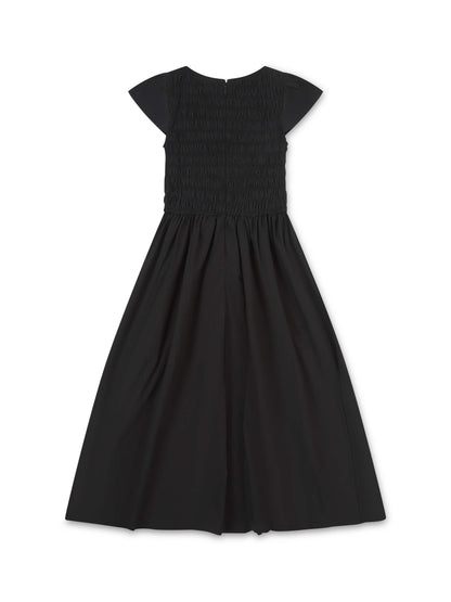 'ELIZABETH' SHIRRED BODICE SHORT SLEEVE MIDAXI DRESS BLACK