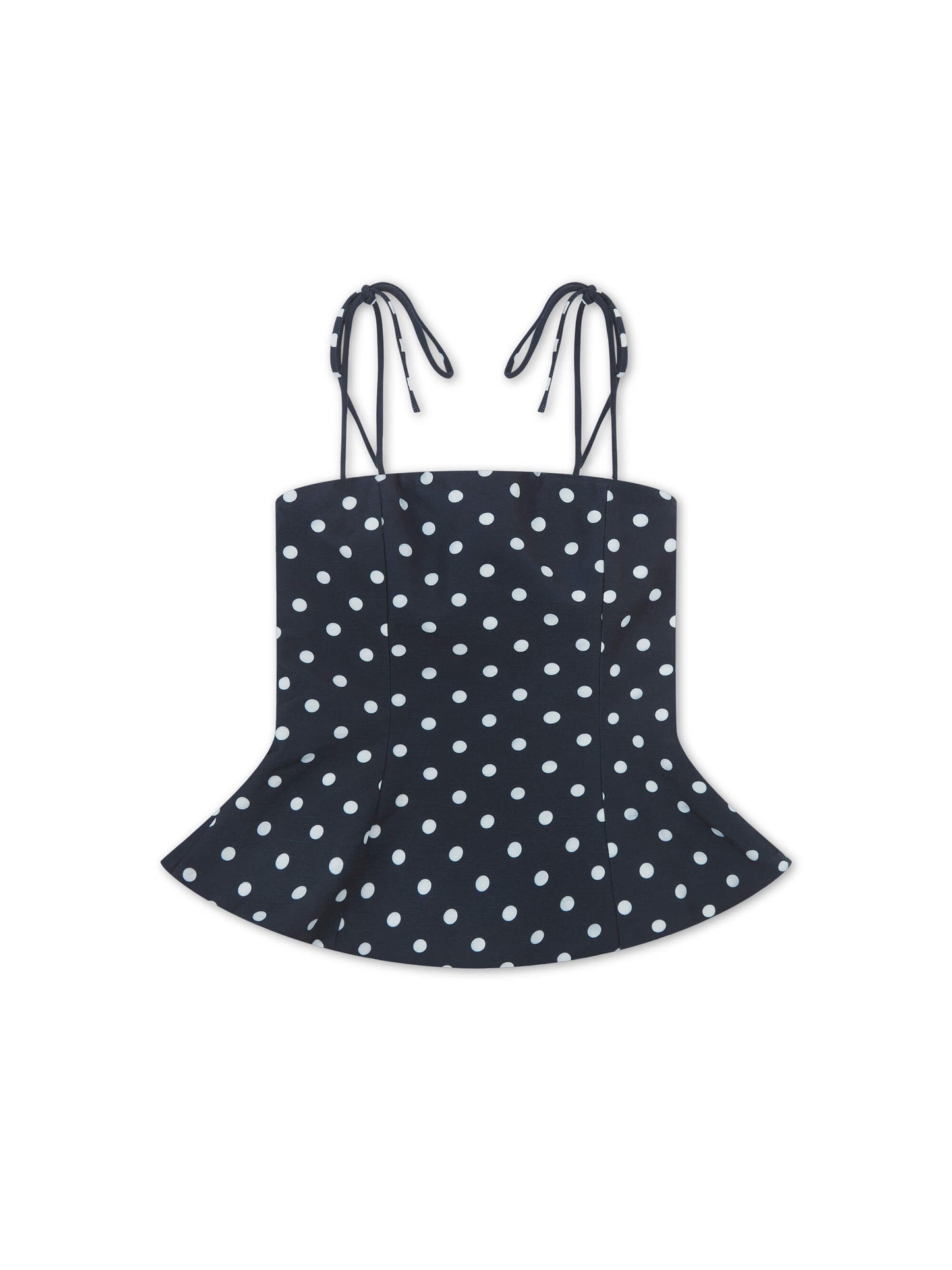 'LOTUS' POLKA DOT SQUARE NECK PEPHEM TOP NAVY