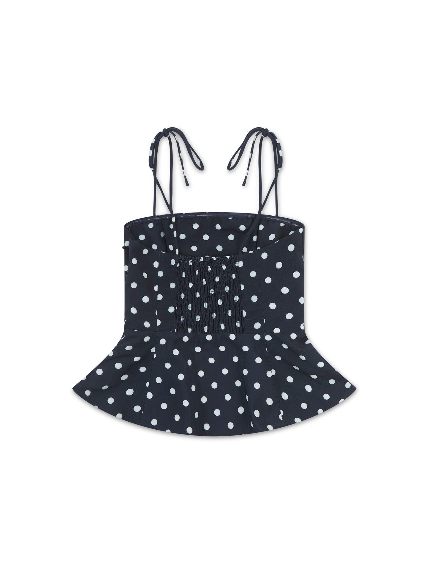 'LOTUS' POLKA DOT SQUARE NECK PEPHEM TOP NAVY