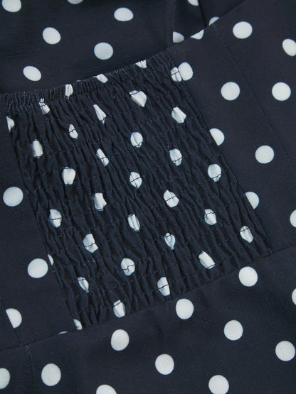 'LOTUS' POLKA DOT SQUARE NECK PEPHEM TOP NAVY