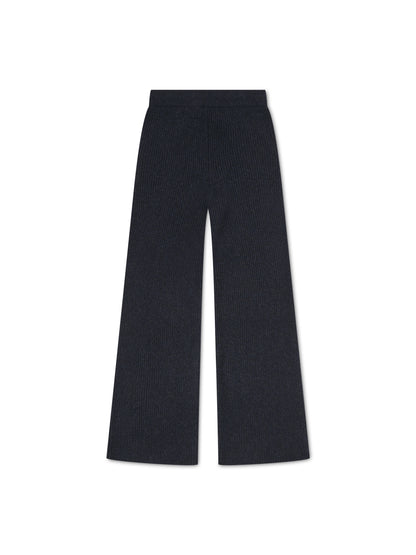'CAMILLE' RIBBED DETAIL KNITTED WIDE LEG TROUSERS NAVY